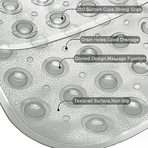 Bathtub and Shower Mats, Extra Long Non-Slip Bath Tub Mat 39 x 16 Inch, Machine Washable Bathmat with Suction Cups & Drain Holes for Bathroom Floor, Clear Grey - color: Clear Grey