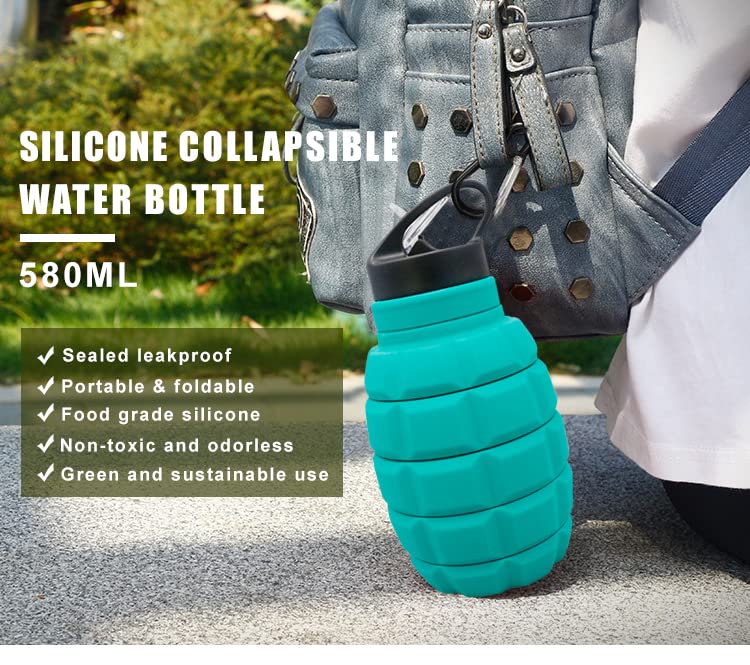 QiCheng&LYS 19.5oz Collapsible Travel Water Bottle, Reuseable BPA Free Silicone Foldable Water Bottles for Travel Gym Camping Hiking, Portable Leak Proof Sports Water Bottle with Carabiner(Blue) - color: Blue