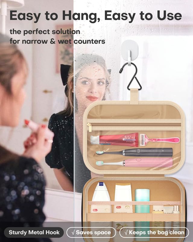 HOTOR Hanging Travel Toiletry Bag Women Men, Black, Medium | Waterproof Makeup Bag Hanging Hook,Multiple Pockets,Travel Essentials,11.2 x 3.2 x 8.9inches - color: Black, size: Medium