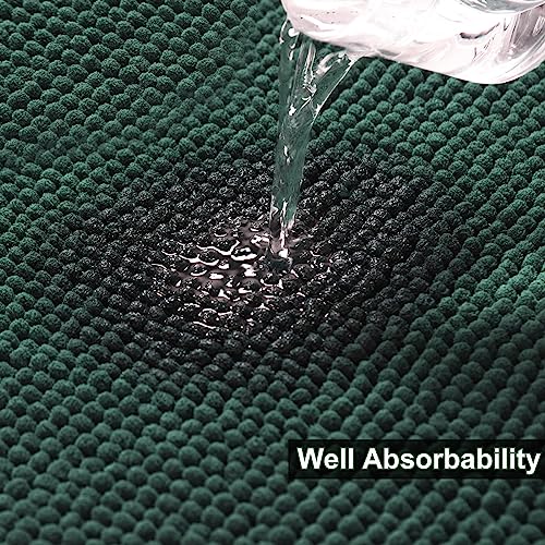 Urvoix Bathroom Rugs Sets 3 piece, Non-Slip Chenille Bath Rug - Ultra Soft, Washable, Super Absorbent Bath Mat for Bathroom, Toilet and Tub (Dark Green) - color: Dark Green