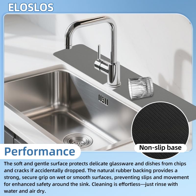 2Pcs 30" L x 5.5" W Customizable Sink Faucet Mat for Kitchen Sink 2 Holes & 3 Holes, DIY Cut for Oval/Rectangle/Square Faucets, Extra Long Quick-Drying Absorbent Splash Guard Counter Protector, Gray - style: 2 Pcs Gray