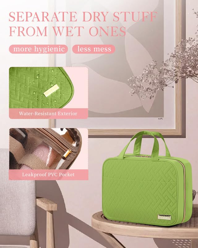 HOTOR Travel Toiletry Bag - Hanging Toiletry Bag for Women & Men, Makeup Bag/Big Comparment, Waterproof for Travel Accessories, Travel Essentials, Medium, Avocado Green - color: Avocado Green, size: Medium