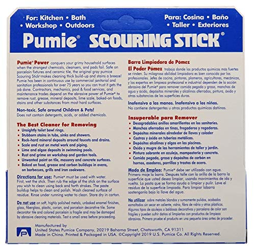 PUMIE Scouring Stick, Heavy Duty, HDW by U.S. Pumice, Remove Toilet Stains, Hard Water Rings, Rust and Paint, Carbon Buildups (1 Pack) - size: 1 Count (Pack of 1)