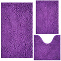 Bathroom Rugs Chenille 3-Piece Extra Soft and Absorbent Shag Bathroom Rugs, Machine Wash Mat, Strong PVC Non-Slip Underside, Plush Carpet Mats (Violet) - color: Violet, size: 2'8" x 1'8" (16x24"+20x32"+20x20"U shape）