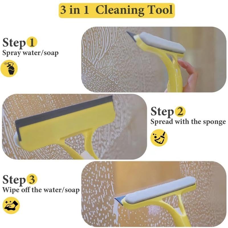 3 in 1 Spray Window Squeegee Cleaner Scraper, Window Squeegee Cleaner Tool with Spray Bottle for Shower Glass, Mirrors, Car, Home Window Cleaner Tool (White) - color: White