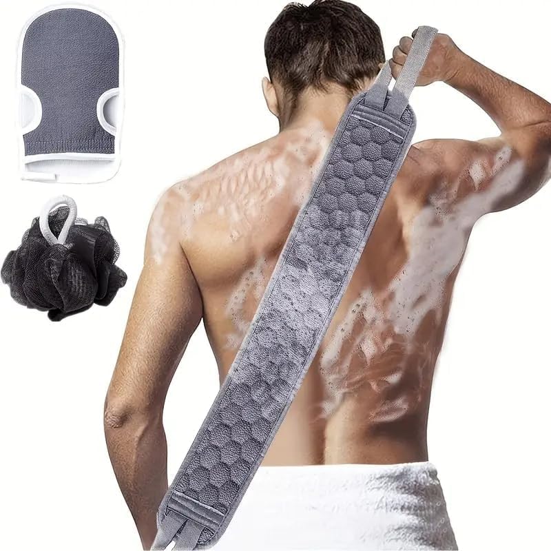 3Pcs Exfoliating Body Scrubber Set, Body Scrubbers, Back Scrubber, Bath Glove and Shower Sponge Loofah for Shower, Bating Exfoliating Scrubbers for Men and Women - color: Gray