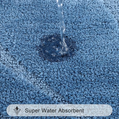 HEBE Bathroom Rugs Sets 5 Piece, Soft Absorbent Microfiber Bath Mat for Bathroom, Non Slip Washable Bath Rug Set with Toilet Cover, Bath Runner and U-Shaped Contour Toilet Rug, Blue - color: Blue, size: 18"x26"+20"x32"+20"x48"+U20"x24"+Cover19"x21"