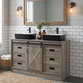 48” Barn Door Bathroom Vanity with 6 Drawers, Farmhouse Style Standing Pedestal Cabinet with Two Black and White Ceramic Sinks - color: Black and White Ceramic Sink, size: 48"