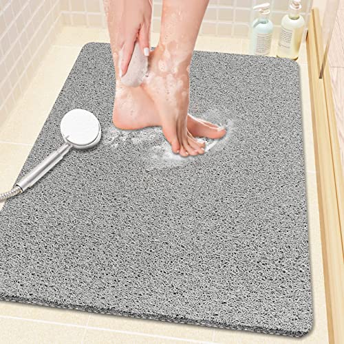 PVC Loofah Shower/Bathtub Mat Non-Slip, 24x16 inch, Soft Tub Mat with Drain, for Tub and Bathroom,Quick Drying,Grey - color: Grey, size: 24" x 16" (Rectangular)