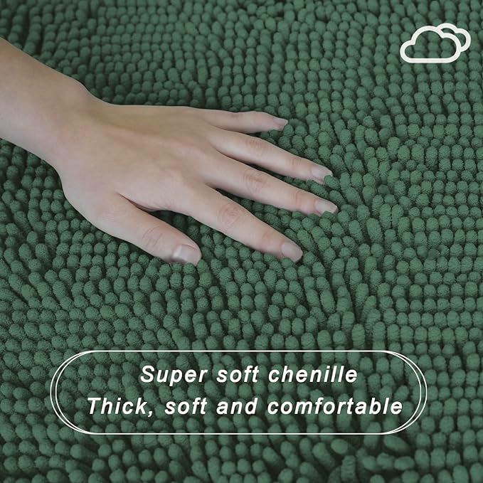 U-Shaped Toilet Rug, Chenille Contour Bathroom Mat, Non-Slip PVC Backing, Machine Washable, 24x20, Dark Green - color: Dark Green, size: 1'8" x 2' (20"x 24"U)