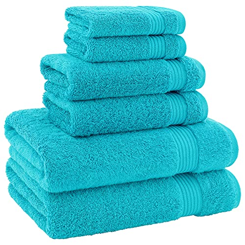 American Bath Towels 100% Cotton 6 Piece Turkish Towel Set, Ultra Soft Absorbent Bathroom Towels, 2 Bath Towel 2 Hand Towels 2 Washcloths, Aqua Blue - color: Aqua Blue, size: 6 Piece Towel Set XL