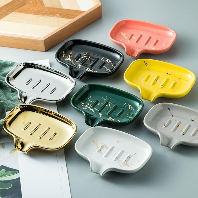 Multi-Color Ceramic Soap Dish for Kitchen or Bathroom, Easy to Clean, Self Draining Soap Holder, Keeps Soap Dry (Gold) - color: Gold