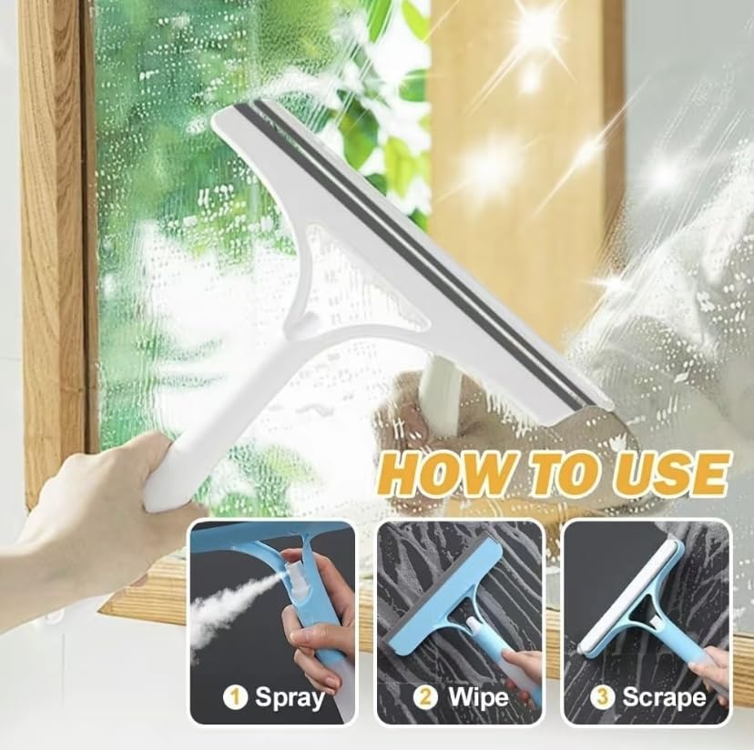 3 in 1 Spray Window Squeegee Cleaner Scraper, Window Squeegee Cleaner Tool with Spray Bottle for Shower Glass, Mirrors, Car, Home Window Cleaner Tool (White) - color: White