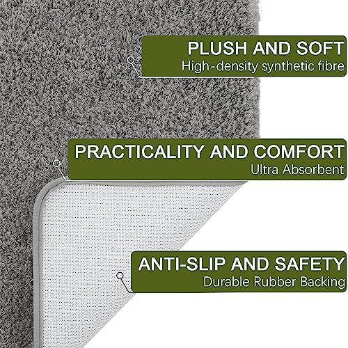 AROGAN Luxury Long Bathroom Runner Rug, 20x32 Inch Thick Soft and Absorbent Microfiber Non Slip Bath Mat, Rubber Backing Quick Dry Rugs Carpets, Machine Washable Plush Mats for Shower Floor, Grey - color: Grey, size: 1'8" x 2'6" (20" x 30")