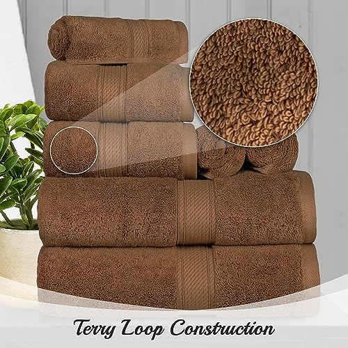 BNM Madeline Egyptian Cotton Heavyweight Towels, Ideal For Shower, Spa, Hotel, 800 GSM, Face/ Washcloths, Hand Towels, Bath Towels, Absorbent, Luxury Basics, 9 Piece Towel Set, Chocolate Dark Brown - color: Chocolate, size: 9-Piece Towel Set