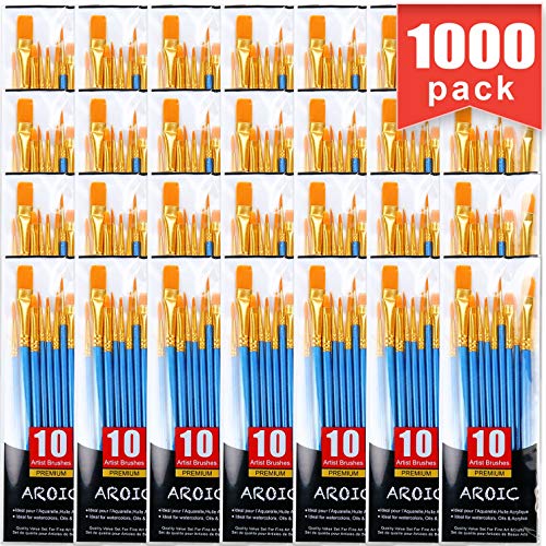 Acrylic Paint Brush Set, 100 Packs / 1000 pcs Nylon Hair Brushes for All Purpose Oil Watercolor Painting Artist Professional Kits - size: 1000pack