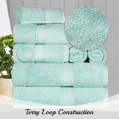 BLUENILEMILLS BNM Madeline Egyptian Cotton Heavyweight Towels, Ideal for Shower, Spa, Hotel, 800 GSM, Face/Washcloths, Hand Towels, Bath Towels, Highly-Absorbent, Luxury, 9 Piece Towel Set, Sea Foam - color: Sea Foam, size: 9-Piece Towel Set
