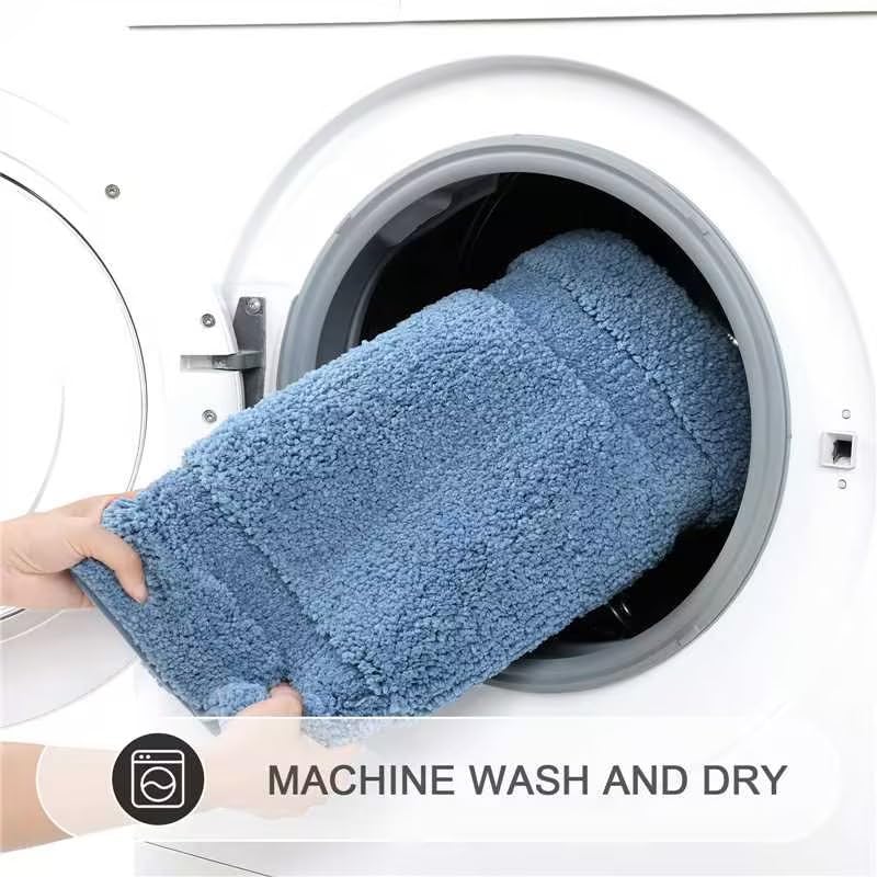 SHACOS Bathroom Rugs Sets 3 Piece with Toilet Lid Cover | 20"x32"Bath Mat and 20"x24" U-Shape Contoured Toilet Mat Machine Washable Shaggy Absorbent Bath Rugs(Blue) - color: Blue, size: 20"x32"+U-Shape 20"x24"+Lid Cover 19"x21"