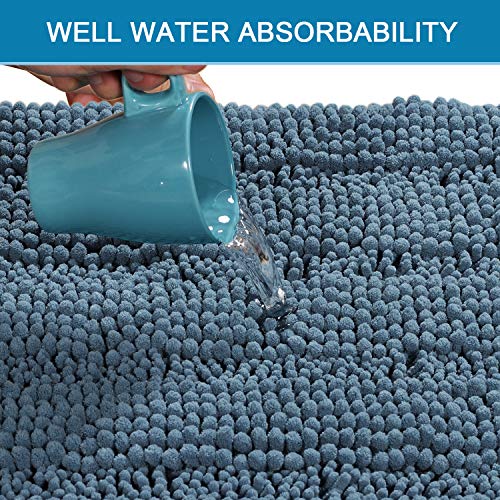 H.VERSAILTEX Bath Mats for Bathroom Non Slip Luxury Chenille Striped Bath Rug Absorbent Non Skid Fluffy Soft Shaggy Rugs Washable Plush Carpet Mats for Bath Room, Tub - color: Stone Blue, size: 20" x 32"