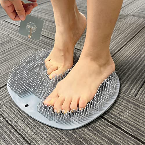 Shower Foot Scrubber Mat Back Washer Exfoliating Bath Wash Pad Wall Mounted Slip Suction Cups for Use in Cleaner Men and Women - color: Gray