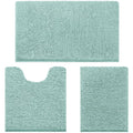 HOMEIDEAS 3 Pieces Bathroom Rugs, Ultra Soft Non Slip Absorbent Chenille Toilet Bath Mat Set (Eggshell Blue) - color: Blue-eggshell Blue, size: 17"x24"+20"x32"+U Shape 20"x24"