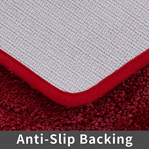 COSY HOMEER Extra Thick Bath Linen Sets Rugs for Bathroom - Anti-Slip Bath Mats Soft Plush Yarn Shaggy 100% Strong Polyester Living Room Bedroom Water Absorbent(Red,24x36 - Inches) - color: Red, size: 2' x 3' (Oval)