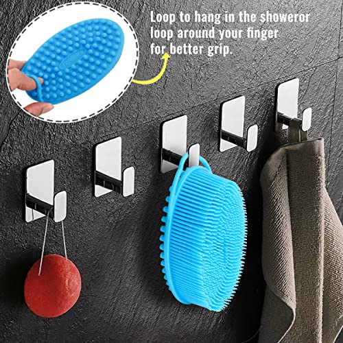 Set of 3 Silicone Body Scrubber Loofah Soft Exfoliating Body Bath Shower Scrubber Loofsh Brush (Black+Gray+Blue 010) - size: Colors: Black, Gray, Blue 010
