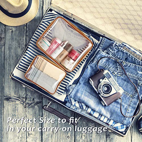 6pcs Clear Cosmetic Bags, TSA Approved Toiletry Bag Set Crystal Clear Travel Beach Essentials Bag Organization PVC, Clear Makeup Bags Luggage Pouch Carry on Airport Airline Compliant Bag Women Men - color: 6pcs Brown（1 Large, 2 Medium, 3 Small）