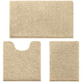 HOMEIDEAS 3 Pieces Bathroom Rugs, Ultra Soft Non Slip Absorbent Chenille Toilet Bath Mat Set (Beige) - color: Beige-beige, size: 17"x24"+20"x32"+U Shape 20"x24"