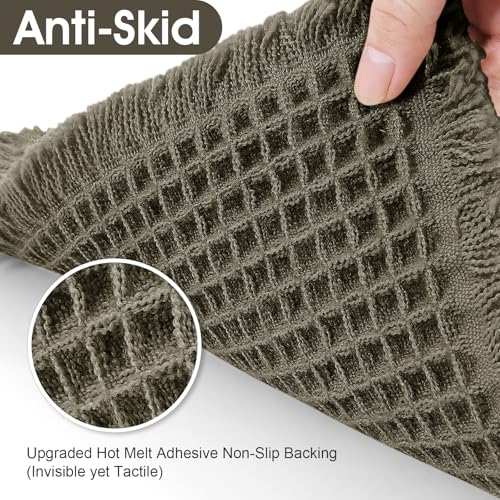 Upgraded Waffle Bath Mat, 32"x20" Greyish Green, Super Absorbent Non-Slip Quick Dry Bathroom Rugs with Tassels, Machine Washable Ultra Soft Boho Bath Rugs for Floor, Toilet Mats Boho Farmhouse Decor - color: Greyish Green, size: 1'8" x 2'8" (Rectangular)