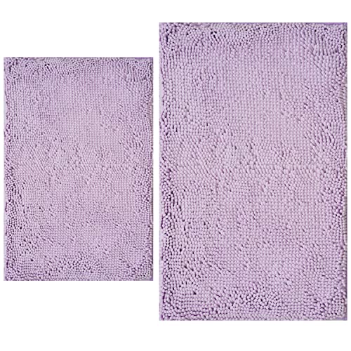 BOANKODU Bathroom Rugs Sets 2 Piece, Extra Soft Chenille Bath Mat Absorbent Bathroom Rug, Bathroom Mat with Sturdy PVC Non-Slip Bottom, Machine Washable Bath Rugs (Lavender) - color: Lavender, size: 16" x 24" + 20" x 32" (Rectangular)