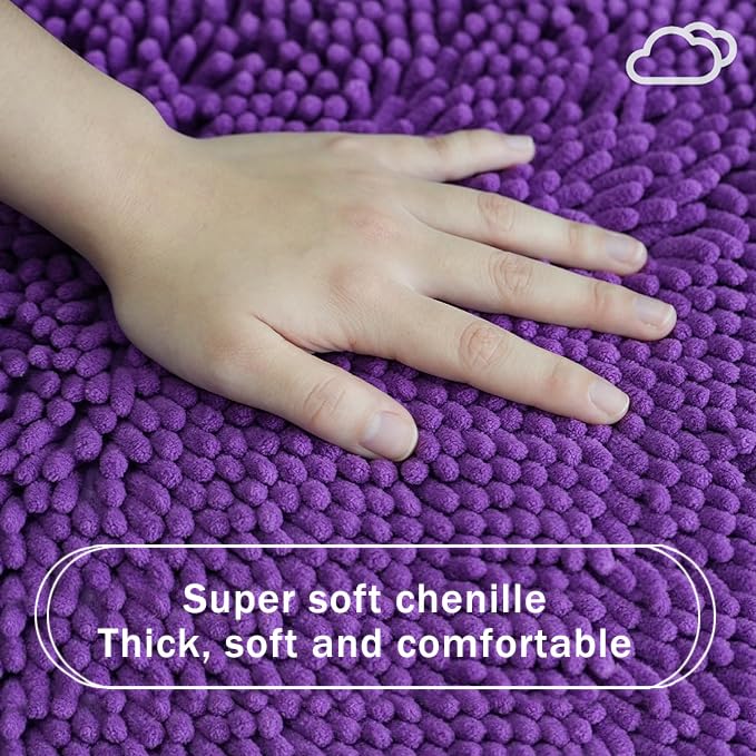 U-Shaped Toilet Rug, Chenille Contour Bathroom Mat, Non-Slip PVC Backing, Machine Washable, 20x20, Purple - color: Purple, size: 1'8" x 1'8" (20"x 20"U)