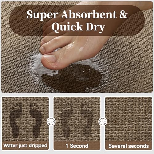 MontVoo Bath Mat Rug-Ultra Thin Non Slip Bath Mats for Bathroom Mat Quick Dry, Rubber Backing Washable Bathroom Rugs Fit Under Door, Absorbent Bath Rugs for Floor,20"x32",Khaki - color: Khaki, size: 20"x32"