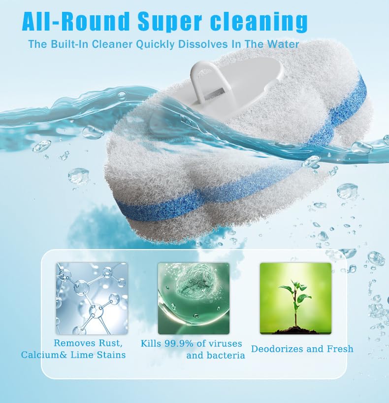 48 Count Refill Heads Disposable Toilet Brush Kit with Holder,Deep Cleaning Wand for Rim,Corner & Pipe,Wall Mount Storage Caddy,Limescale & Rust Remover
