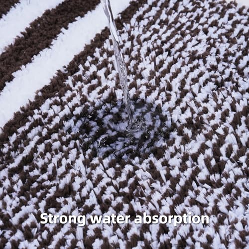 3-Piece Striped Bathroom Rug Set with U-Shaped Toilet Rug, Non-Slip Rubber Bottom, Soft Absorbent Microfiber, Quick Dry, Ultra Soft, Bath Mats for Tub (Chocolate) - color: Chocolate