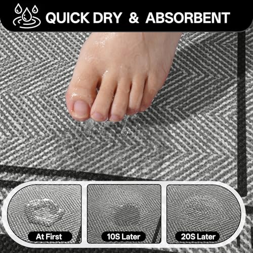 Non Slip Bath Mat with Rubber Backing, Absorbent Quick Dry Bath Rugs Washable, Thin Bathroom Rugs Fit Under Door for Bathroom Floor, Shower and Sink, 16"×24", Grey - color: Grey, size: 16"x24"