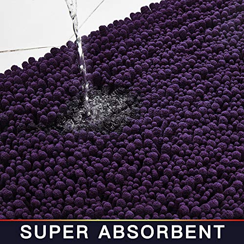 Walensee Bathroom Contour Rug Non Slip Toilet U Shaped Bath Mat (20x24, Dark Purple) Water Absorbent Super Soft Shaggy Chenille Machine Washable Dry Extra Thick Perfect Absorbant Best Plush Carpet - color: Dark Purple, size: 20"x24" Contour Rug