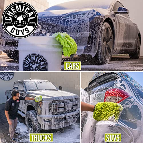 Chemical Guys, Chenille Microfiber Wash Mitt for Cars, Scratch-Free, 2 Pack | Ultra-soft lime green chenille holds thick suds and traps grit, gentle on paint, glass and chrome, machine washable - size: 2 Pack
