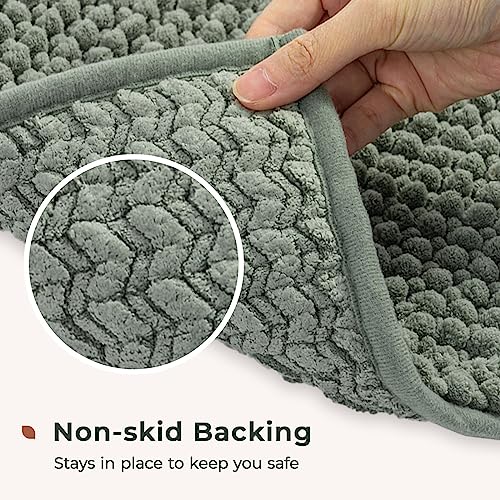FRESHMINT Chenille Bathroom Rugs 2 Piece Set - Non-Slip Water Absorbent 17x24"+20x32"+ Bath Mats, Sage Green - color: Sage Green, size: 24"x17"+32"x20"