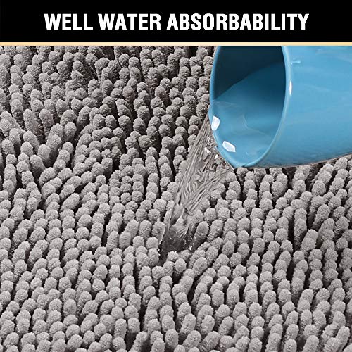 H.VERSAILTEX Original Luxury Chenille Bathroom Rug Mat (32" x 20"/20" x 20"), Extra Soft & Absorbent Shaggy Rugs, Machine Wash/Dry, Perfect Plush Carpet Mats for Tub (Curved Set, Gray) - color: Grey, size: 20" x 32" Plus 20" x 20"