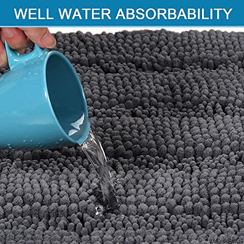 H.VERSAILTEX 3 Piece Bathroom Rugs Sets Thick Striped Bath Rugs Set for Bathroom Non Slip Soft Absorbent Bath Mat Set for Tub, Shower and Toilet(17''x24''+20''x32''+20''x24'' U-Shaped, Grey) - color: Grey