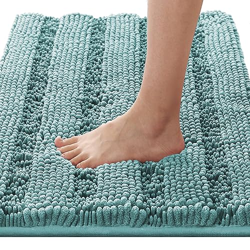H.VERSAILTEX Bath Rugs for Bathroom Non Slip Bath Mats Extra Thick Chenille Striped Rug 20" x 32" Absorbent Non Skid Fluffy Soft Shaggy Washable Plush Mat for Indoor, Bath Room, Tub - Aqua Haze - color: Aqua Haze, size: 20" x 32"