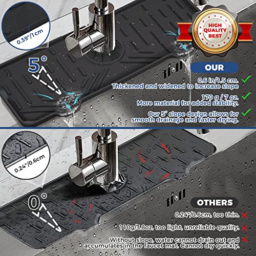2 Pcs Silicone Faucet Handle Drip Catcher Tray Mat, 2 in 1 Dish Soap Sponge Holder for Kitchen Sink & Sink Splash Guard, Silicone Faucet Mat Drying Mat for Kitchen Sink Accessories, Counter, Bathroom - size: Black(2Pack): 14.25"x5.35"