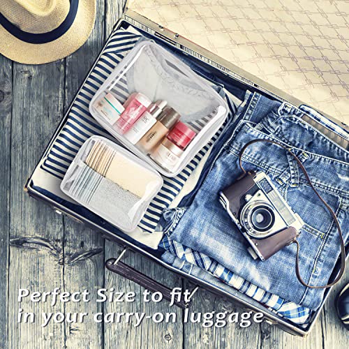 6pcs Clear Cosmetic Bags, TSA Approved Toiletry Bag Set Crystal Clear Travel Beach Essentials Bag Organization PVC, Clear Makeup Bags Luggage Pouch Carry on Airport Airline Compliant Bag Women Men - color: 6pcs White（1 Large, 2 Medium, 3 Small）