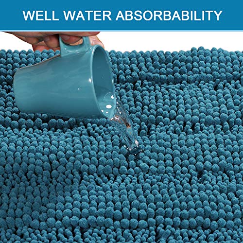 H.VERSAILTEX Bath Rugs for Bathroom Non Slip Bath Mats Extra Thick Chenille Striped Rug 20" x 32" Absorbent Non Skid Fluffy Soft Shaggy Washable Plush Mat for Indoor, Bath Room, Tub - Turquoise Blue - color: Turquoise Blue, size: 20" x 32"
