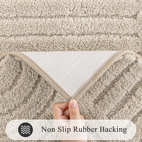 SHACOS Bathroom Rugs Sets 5 Piece Ultra Soft Absorbent Microfiber | Bath Mat with Bath Runner, U Shape Contour Rug, Toilet Lid Cover, Non Slip Machine Washable Carpet for Bedroom, Light Beige - color: Light Beige