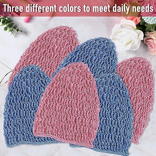 Geyoga 6 Pieces Hair Net Snoods for Women Sleeping Mesh Soft Rayon Knit Crochet Hairnet Long Short Curls Hair Cover Accessory (Pink, Blue) - color: Pink, Blue
