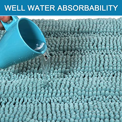 H.VERSAILTEX 3 Piece Bathroom Rugs Sets Thick Striped Bath Rugs Set for Bathroom Non Slip Soft Absorbent Bath Mat Set for Tub, Shower and Toilet(17''x24''+20''x32''+20''x24'' U-Shaped, Aqua Haze) - color: Aqua Haze