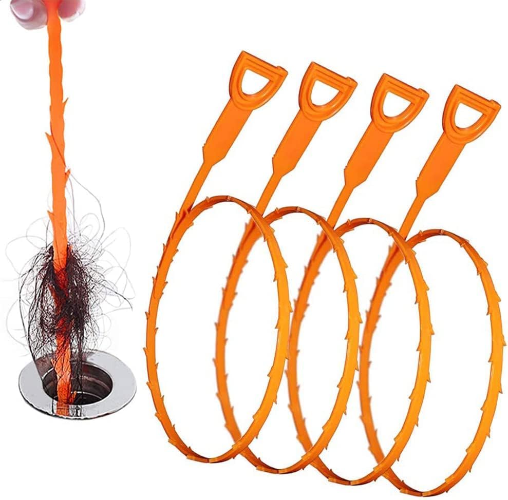 4 Pack 25inch Drain Clog Remover, Drain Hair Removal Tool, Drain Hair Remover Plumbing Snake, Drain Cleaner Hair Clog Remover, Shower Drain Hair Catcher, Easy & Quik to Use for L-Type Sewer