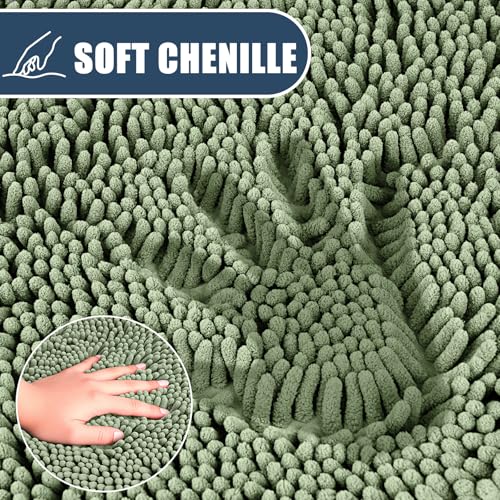 Bathroom Rugs Sets 3 Piece with Adjustable Toilet Seat Cover 19.5"x 18.5" Machine Washable Bath Rug Set with TPR Non Slip Rubber Backing Solid Bath Mat Set for Luxury Bathroom Decoration - color: Sage Green